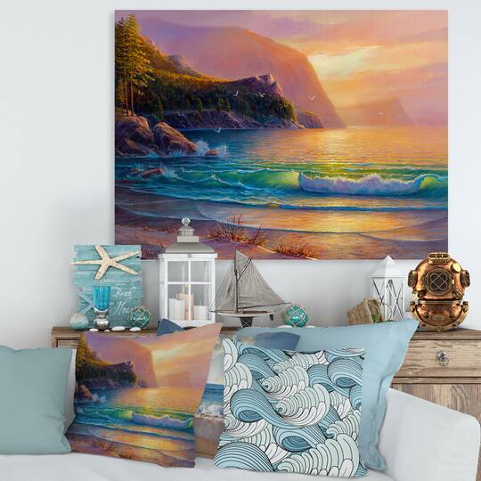 Designart - Romantic Beach During Warm Sunset